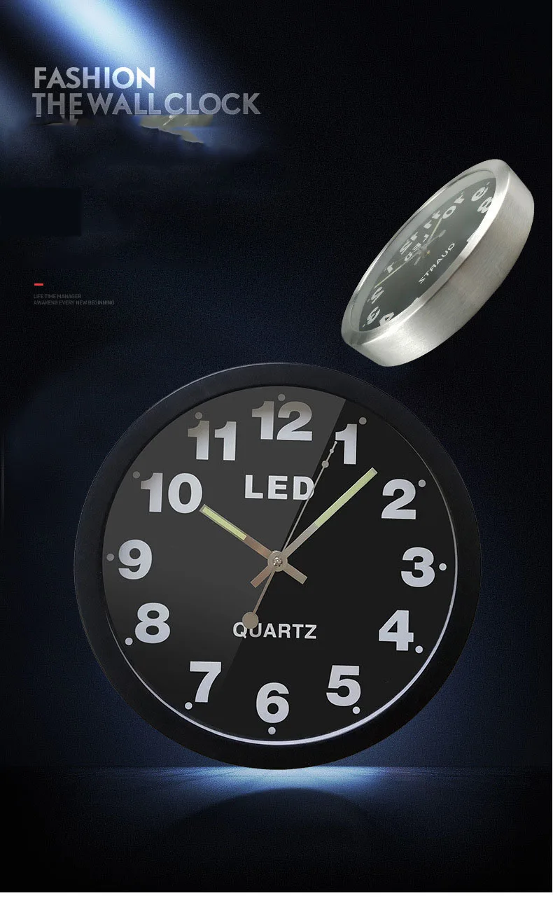 12 дюймов, простой цифровой металлический светодиодный светильник, люминесцентные светящиеся часы, украшение дома, настенные часы, часы для гостиной, спальни