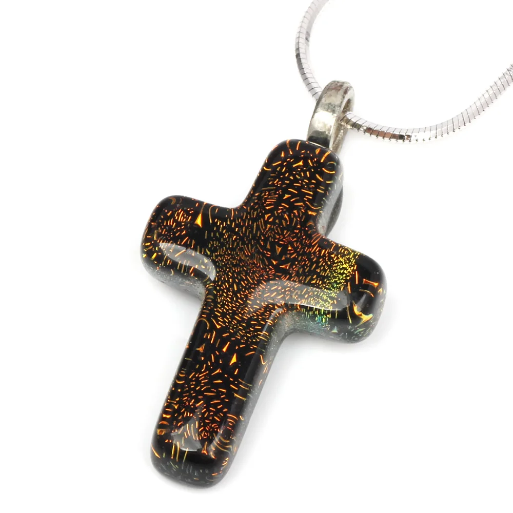 

OlingArt Colorful gold foil Royal orange Jewelry Pendant Limited edition small cross Lampwork Glass Pendant for Necklace NEW