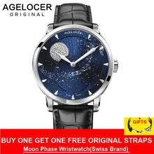 Reloj AGELOCER Moonphase Vintage suiza marca de lujo para hombre relojes zafiro reserva de energía 80 horas reloj mecánico 6404A1