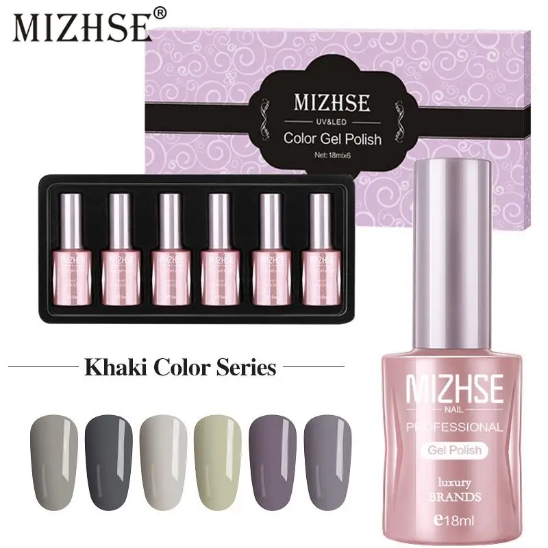 

MIZHSE UV Gel Nail Polish 18ML Khaki Gel Lak Semipermanente Gel Nagellak Rubber Base All For Manicure Nail Design Novelty