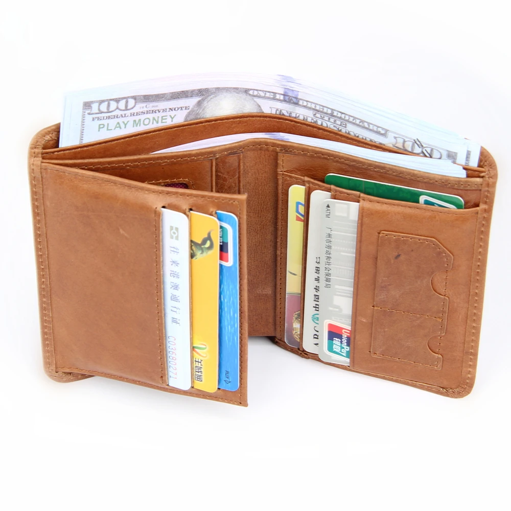 Мужской кошелек из натуральной кожи, держатель для кредитных карт, двойной карман, кошелек с RFID блокировкой, визитница, кошелек
