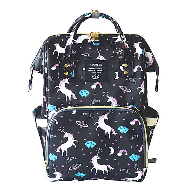Lequeen модная сумка для мам, сумка для подгузников для мам, Большая вместительная сумка для подгузников, рюкзак для путешествий, сумка для ухода за ребенком, женская модная сумка - Цвет: black unicorn