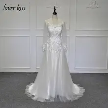 Vestido De Novia 2017 Scoop Long Sleeves Lace A Line Wedding Dress White Vintage Bridal Gown Custom Made Robe De Mariage