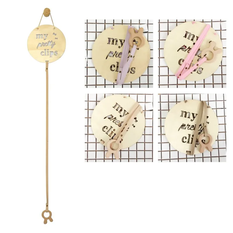 

Simple 1PC Nordic Style Wood Baby Hair Clips Hair Accessories Photo Photos Storage Pendant "My Pretty Clips" Hollow Letter