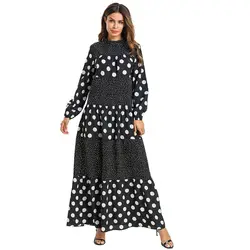 2019 Для женщин мусульманских Абаи с круглым вырезом и длинными SleevePatchwork в платье в горошек платье "Рамадан" Халат Islamique Восточный халат из