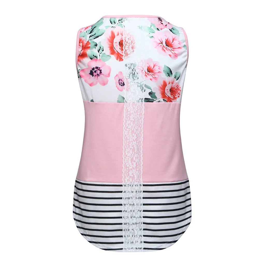 LONSANT Maternity Sleeveless Tops Breastfeeding Floral Stripe patchwork Vest Women Nursing Baby T-shirt casual Maternity clothes