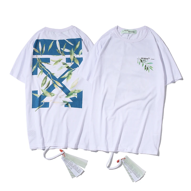 

Green leaf printing arrow 19ss Off-White OW Men/Women Fashion Couple Lovers models Casual Cotton Round neck Short sleeve T-shirt