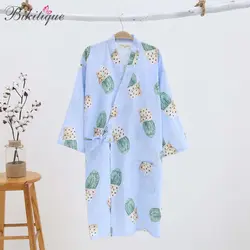 Bikitique Женский Повседневный халат для спальни ночная рубашка 2019 лето осень принт хлопковое кимоно свободные купальные халаты халат банный