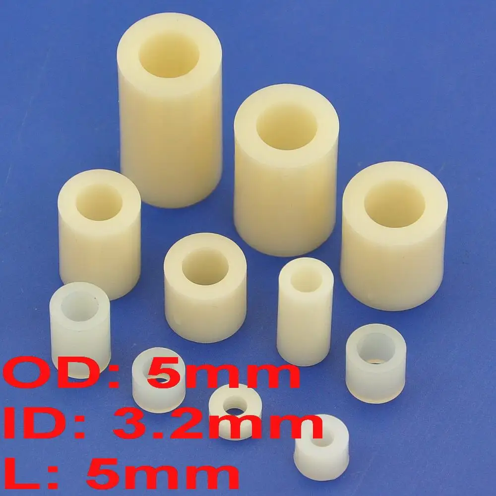 

( 100 pcs/lot ) 5mm Nylon Round Spacer, OD 5mm, ID 3.2mm, for M3 Screw.