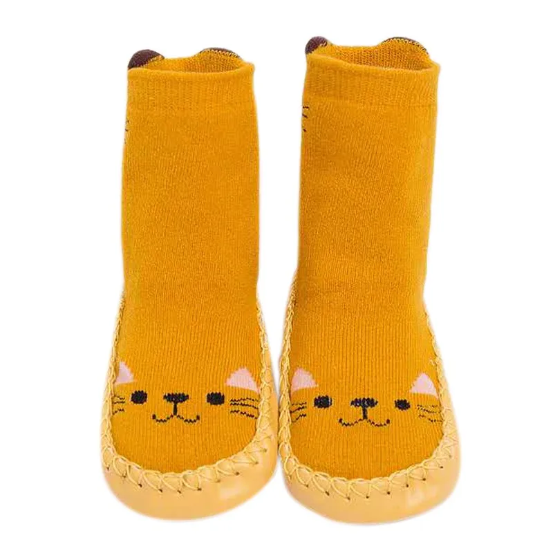 Домашние носки для малышей; обувь для новорожденных; зимние толстые хлопковые носки для маленьких девочек с резиновой подошвой; нескользящие носки с рисунками для малышей