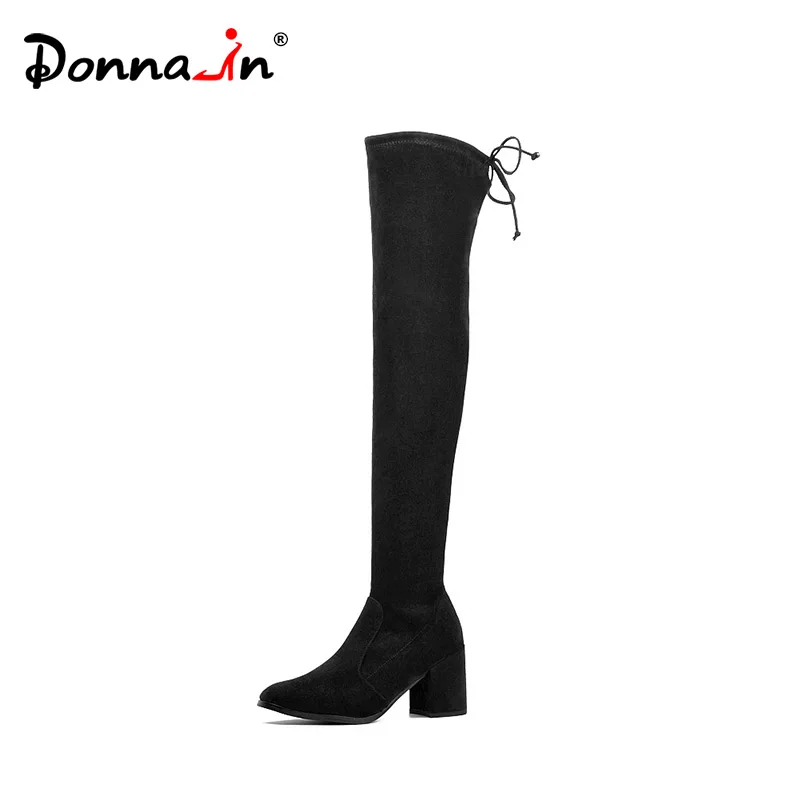

Donnain Women PU Leather Over The Knee Boots High Heels Square Toe lace up Sexy thigh high boots Autumn winter shoes For Ladies