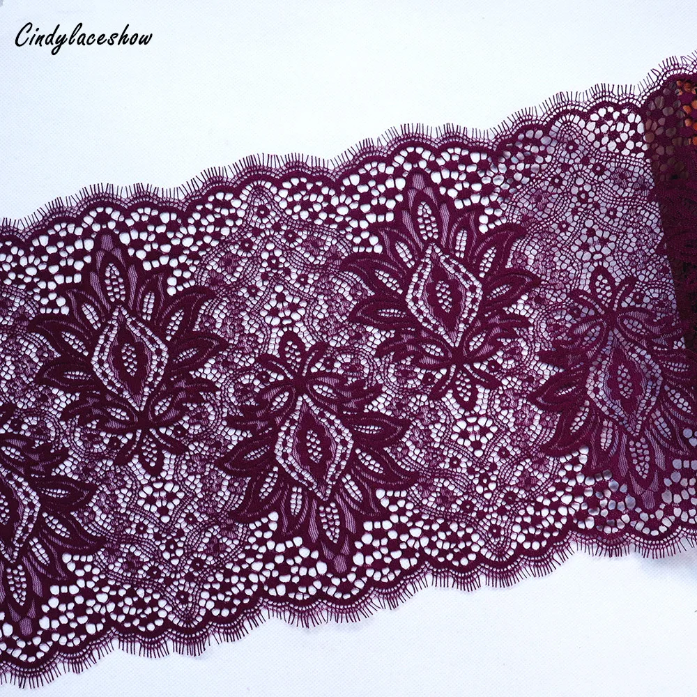 

2 Yards 22 cm Width Eyelash Purple Red Soft Floral Classic Lace Trims Decor Craft Sewing Lace Fabrics For Bra Dress Making DIY