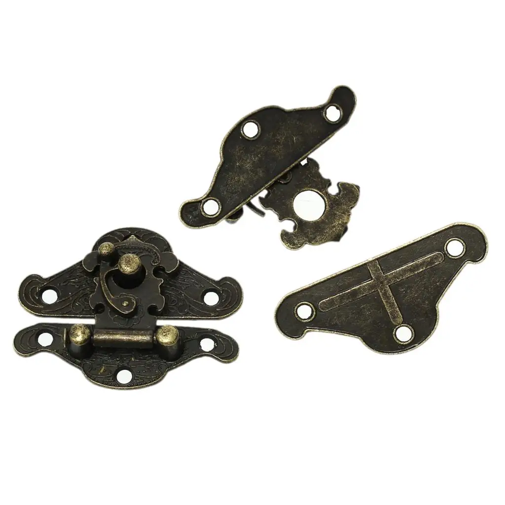 Jewelry Wooden Box Lock Latch Lock Decorative Hardware Antique Bronze Flower Pattern 4.8cm x 3.8cm,5 Sets 2016 new
