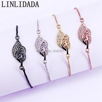 

10Pcs Micro Pave CZ Hollow Leaves Connector Bracelet Mix Color Chain Adjustable Bangles for Women