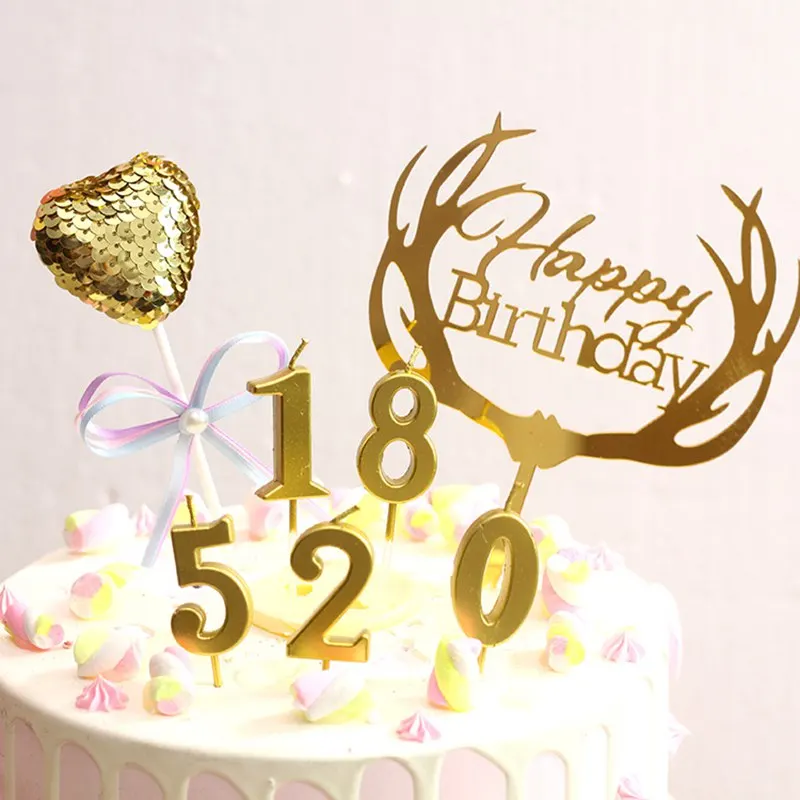 

Gold Topper Number Candles for Cake Shimmer Kids Annivesary Happy Birthday Gold Label Party Decor