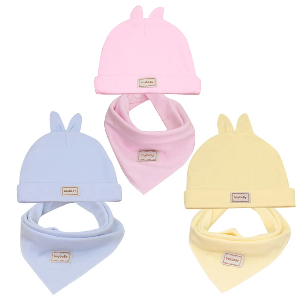 

Toddler Baby Kids Bibs Saliva Towel Soft Combination Headband Rabbit Hat Autumn Winter Solid Colors Drop Shipping