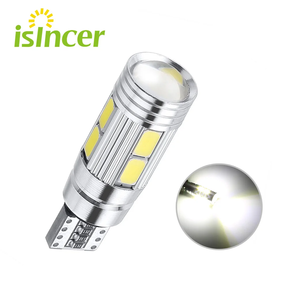 T10 10 SMD 5630 LED Projector Lens Auto Clearance Lights W5W 501 10SMD 5730 LED Car Marker Lamp Parking Bulb Canbus Error Free