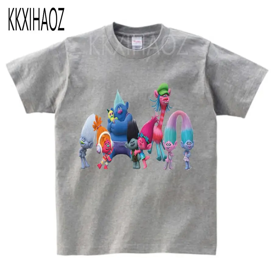 gray childreT-shirt KKXIHAOZ/Летняя одежда для маленьких мальчиков г., футболка с троллями для девочек топы с героями мультфильмов, качественная детская футболка из хлопка, смешной короткий рукав, NN - Цвет: gray childreT-shirt