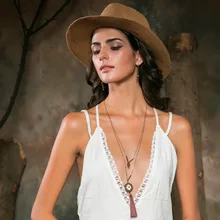 Collar de madera Vintage para mujer salvaje y libre y colgante de oro antiguo cadena de hilo marrón borla colgante Collar joyería regalo(China)