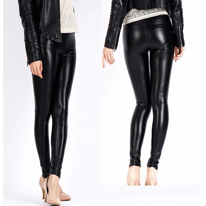 PADAUNGY ИСКУССТВЕННАЯ Кожа Брюки Для Женщин Тощий Slim Fit Jeggings Осень Зима Тренировки