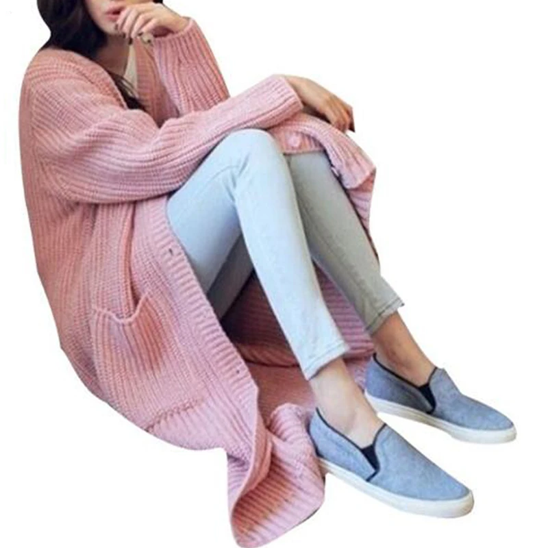 2018 New Fashion Autumn Winter Korean Women Loose Sweater Elegant Long Sleeve Knee Length Cardigan Tops H956 |