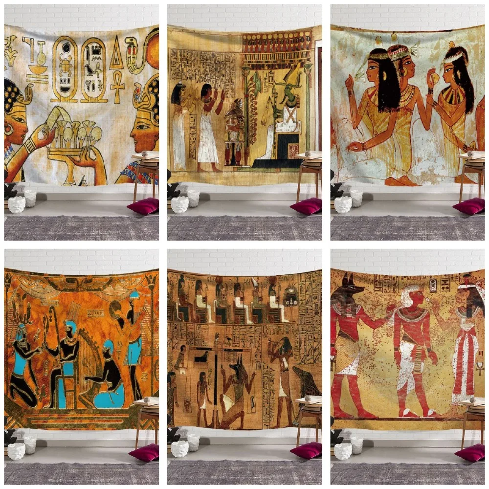 

CAMMITEVER Egypt King Queen Mural Painting Tapestry Sandy Cloth Photo Print Real Effect Like Wall Hanging Art Customize