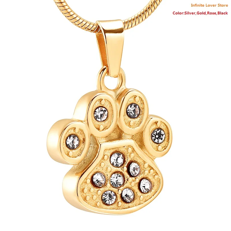 

IJD9756 Cute Mini Paw Print Gold Stainless Steel Cremation Urn Pendant Necklace,Dog Cat Memorial Ashes Jewelry Urns