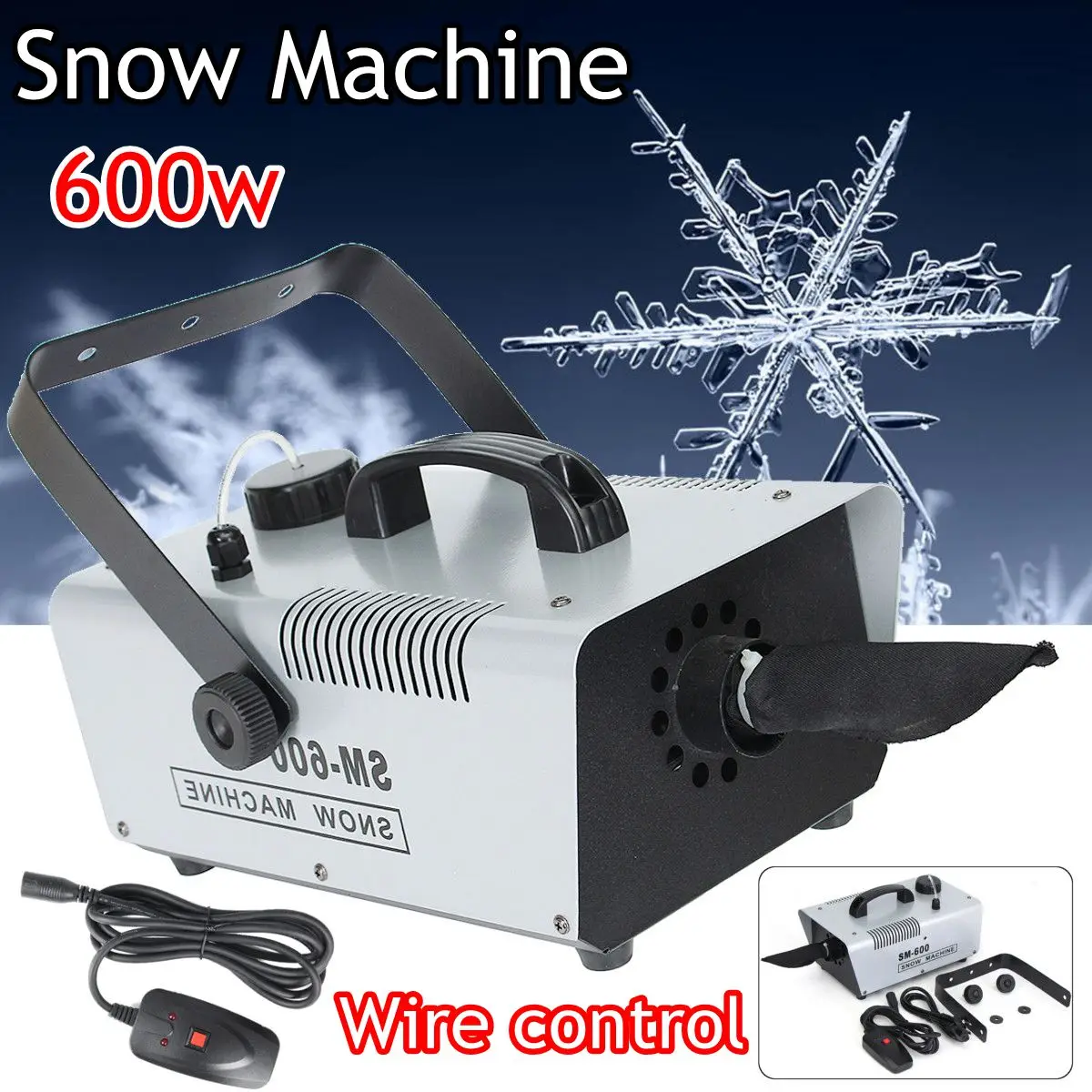 

110V/220V 600W Mini Flurry Snow Machine Stage Effect + Wired Remote for Holiday Stage Show