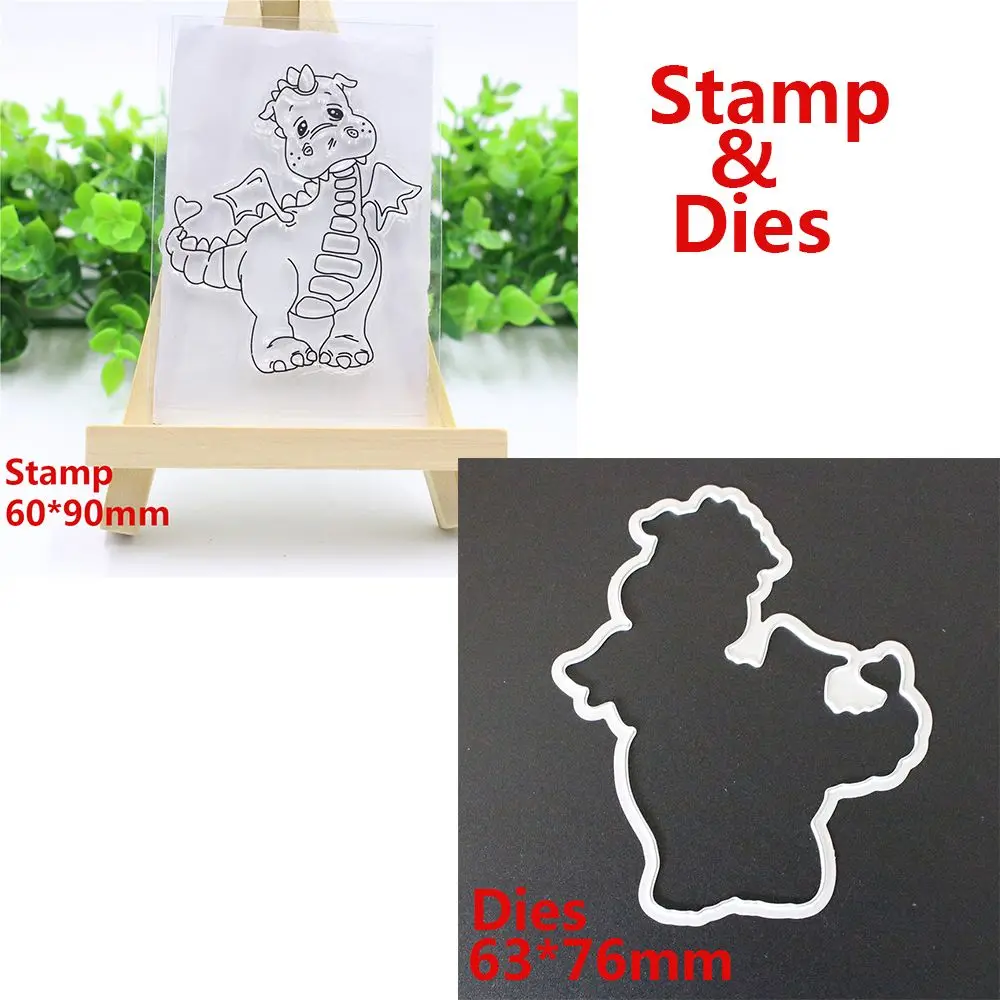 

1PC/1SET Cute Dinosaur Clear Stamps Metal Cutting Dies Stencils Scrapbooking Embossing Album Paper Cards Decorative DIY Craft