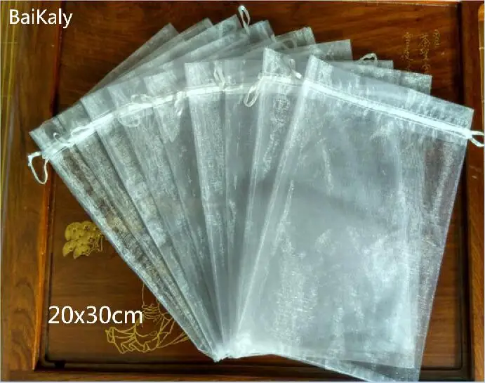 500 шт./лот Сумка из органзы 20x30 см сумка на шнурке для свадьбы/дня