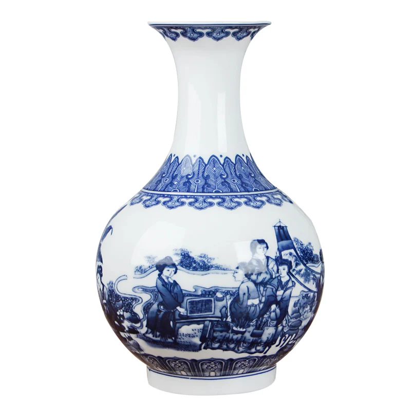 Классическая китайская синяя и белая керамическая ваза, антикварная настольная фарфоровая ваза для цветов для отеля, украшения столовой - Цвет: B