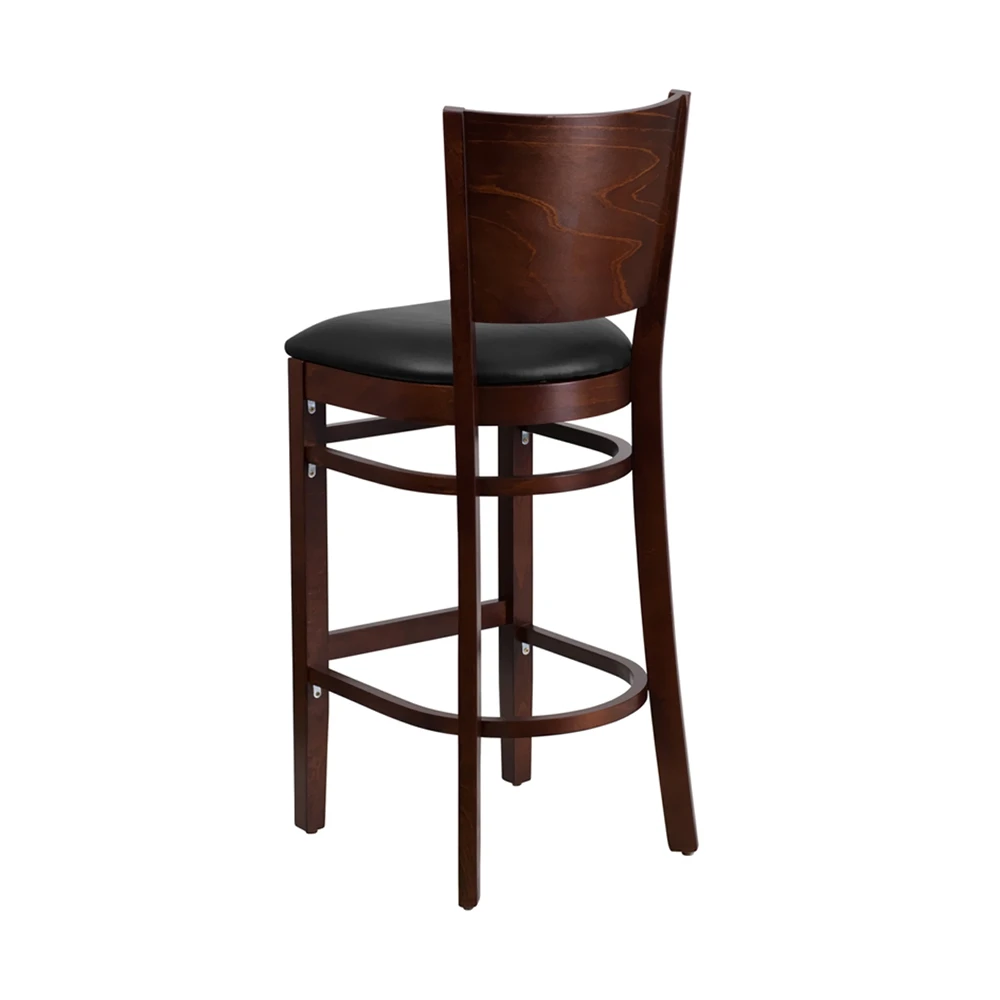 Flash Furniture Lacey Series Solid Back Walnut Wooden Restaurant Barstool - Black Vinyl Seat (2)