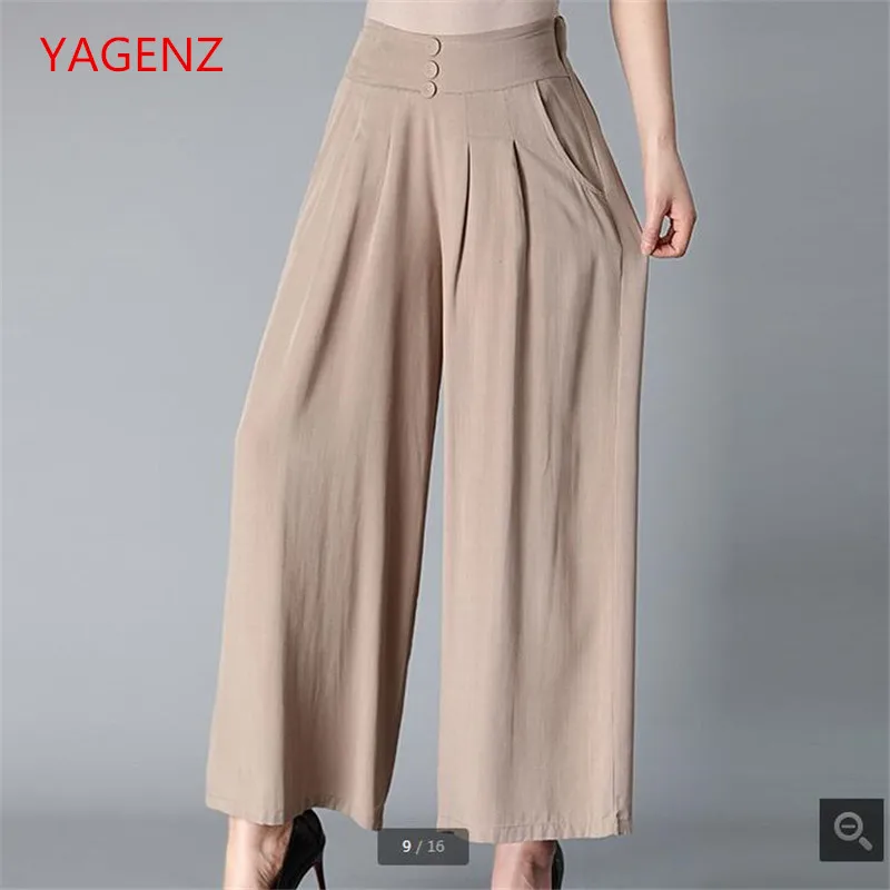 

Wide leg pants women trousers plus size summer Cotton linen wide leg pants women elastic waist Leisure female trousers BN3657