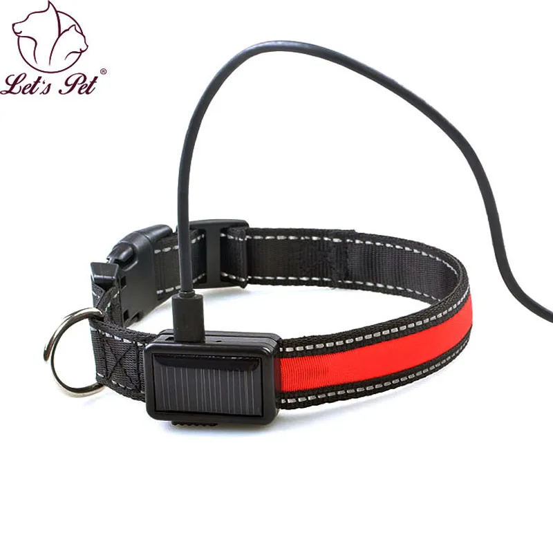 

New design solar pet products USB rechargeable convenient breathable adjustable glowing dog collar with nylon material