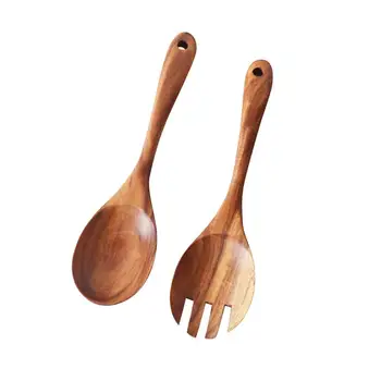

Natural Kitchen Wooden Spoon Salad Dinner Serving Spoons Server Wood Fork Spoon Cutlery Set Wooden Utensils Tableware