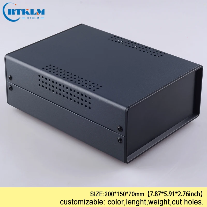 Iron project box housing for electronics diy wire connection box instrument case custom desktop enclosure 200*150*70mm black box