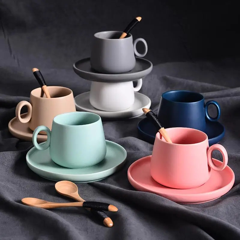

Ceramic coffee cup set Nordic style solid color bone china coffee Mark cup dish set drinking utensils household items