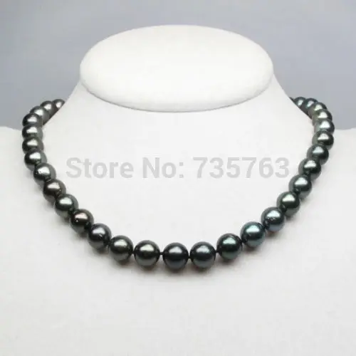 

xiuli 0014908 HIGH LUSTER!9-10MM GREEN TAHITIAN PEARL NECKLACE 17.2INCH,14KGP GOLD CLASP