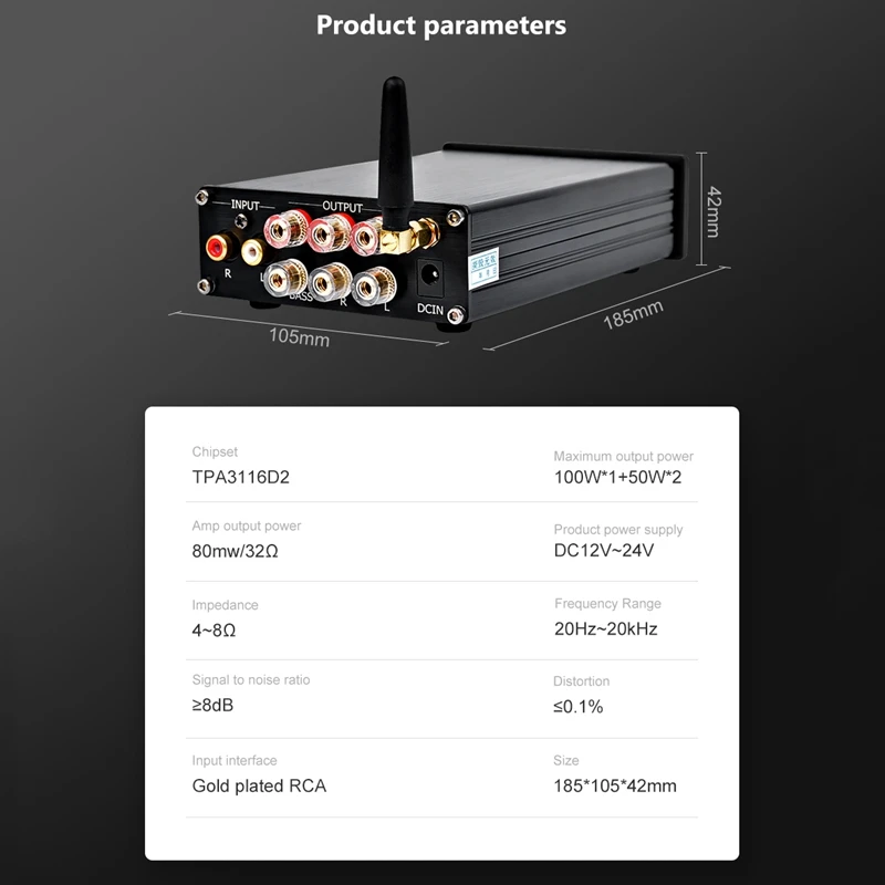 Bluetooth 4,2 сабвуфер аудио усилитель 100 Вт Hifi стерео Tpa3116 цифровой 2,1 канальный Настольный усилитель мощности Amp 50Wx2