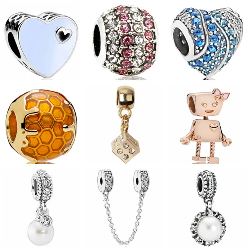 

Luxurious Crystal Love Heart Robot Honeycomb Simulated Pearl Pendant Beads Fit Pandora Charm DIY Bracelets for Femme Jewelry