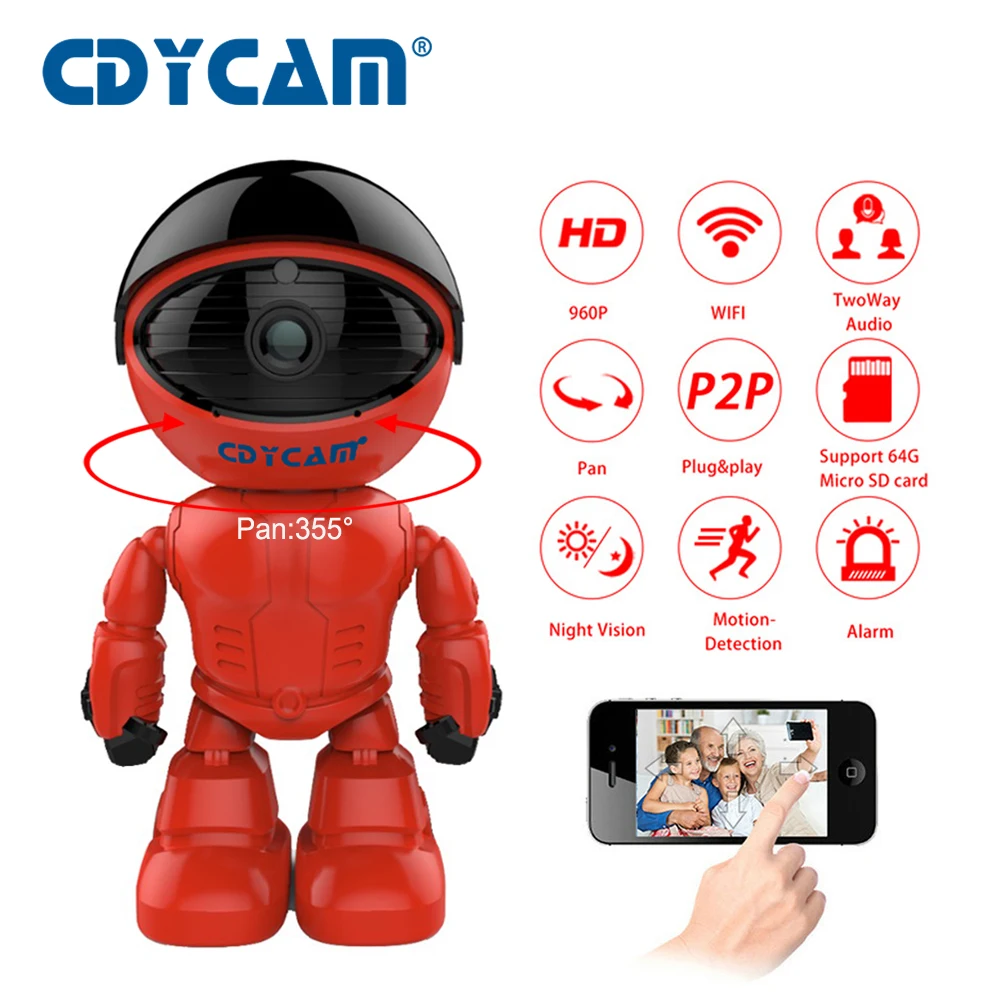 

CDYCAM Robot IP Camera HD Wireless wi-fi camera 1.3MP 960P Wifi Night Vision Camera IP Network Camera CCTV two-way audio