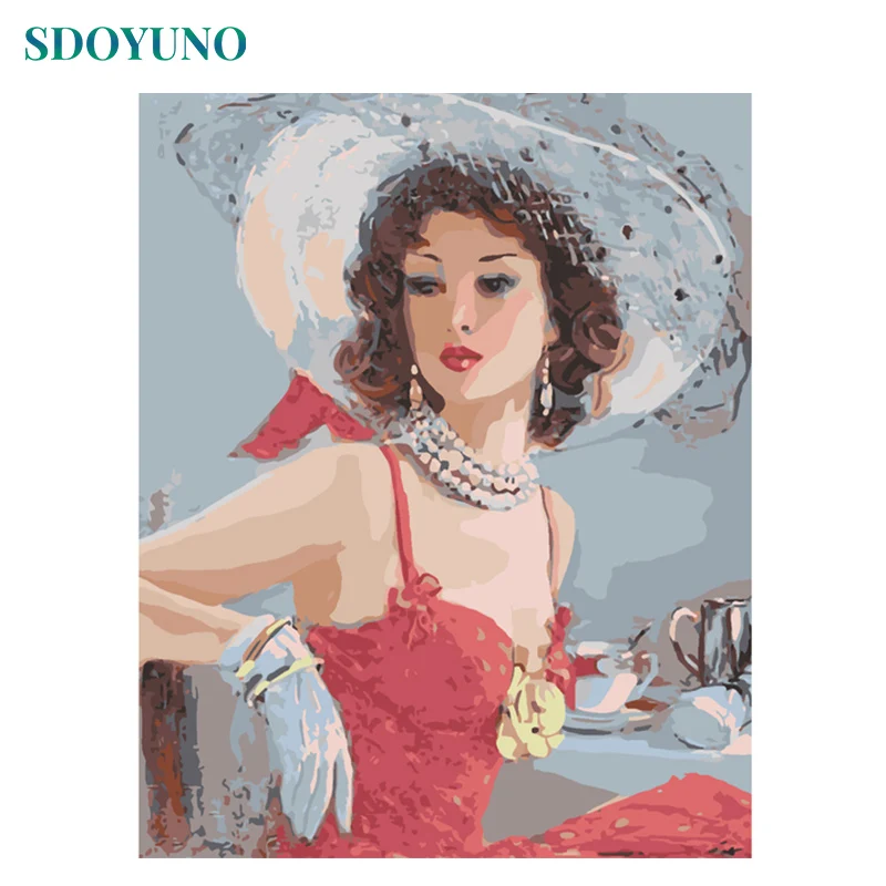 

SDOYUNO 50x65cm Frameless Lady in Red Figure painting by numbers adults Wall Decor DIY Gift pictures by numbers Home Decor