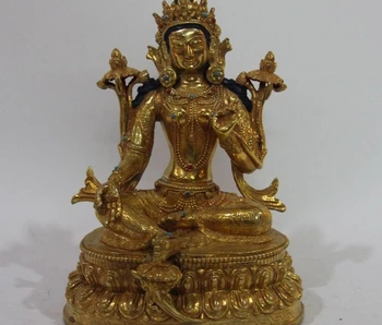 

Nepal temple Bronze Copper 24K Gold Gilt Green TaRa Kwan-yin goddess Guanyin