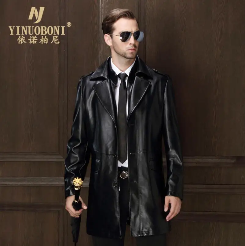 Brand Fashion Leather Jacket Coat Slim Doublt Layer PU