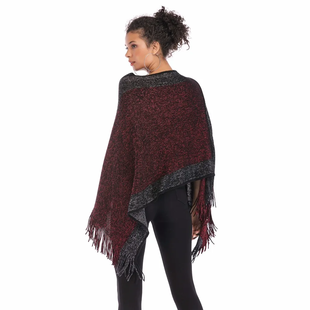 PGSD Autumn Winter simple Fashion Women Clothes Spliced Slash neck Fringed Cape shawl Bat sleeve knitted Loose Pullover female PGSD Autumn Winter simple Fashion Women Clothes Spliced Slash neck Fringed Cape shawl Bat sleeve knitted Loose Pullover female