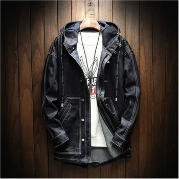 

Autumn Winter New Men's Denim Jacket And Coats Hooded Loose Casual Solid Color Retro Simple Fashion Streetwear Outwear Man