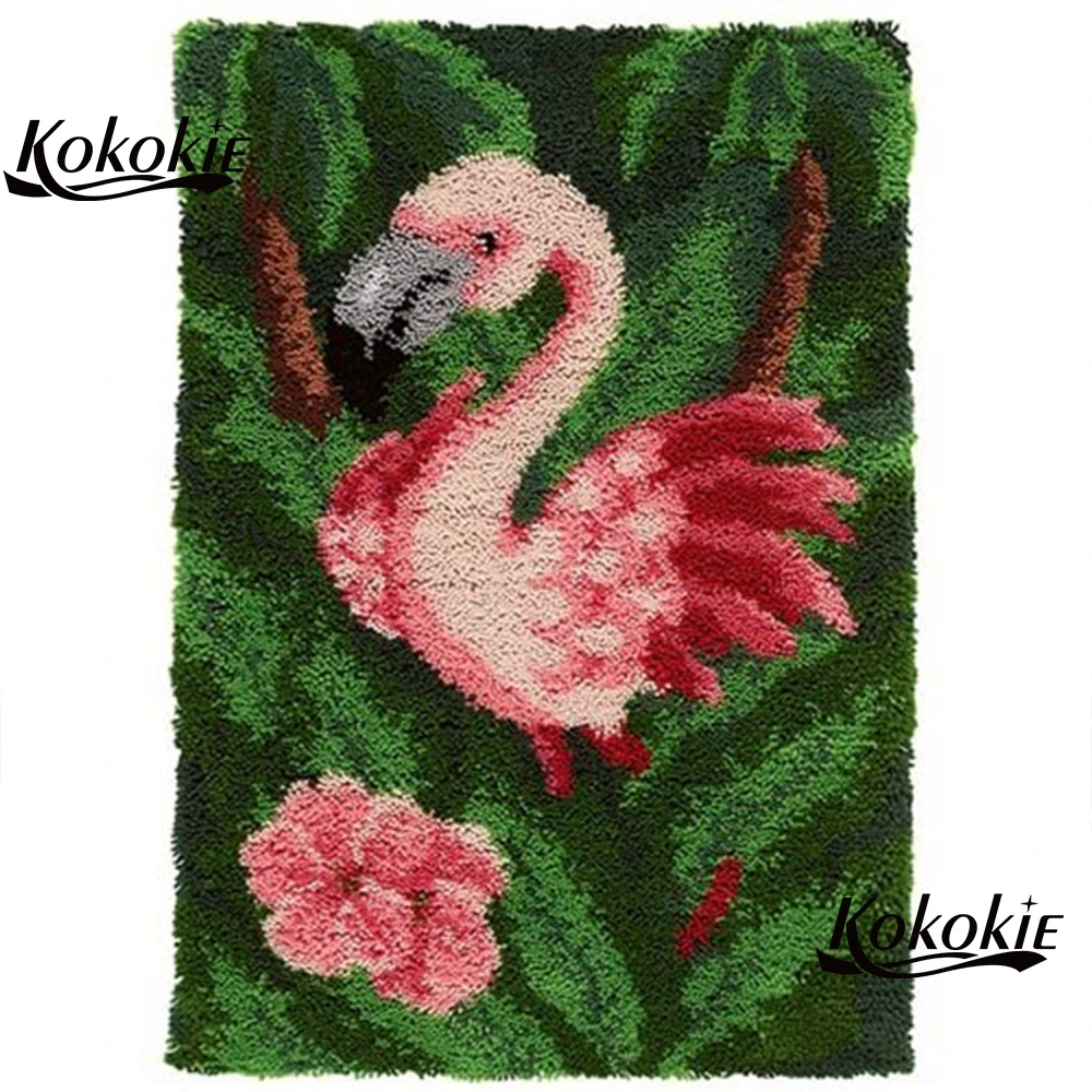 

DIY latch hook rug tapestry kits 3d canvas printing flamingo foamiran for needlework accessories knooppakket klink haak kleed