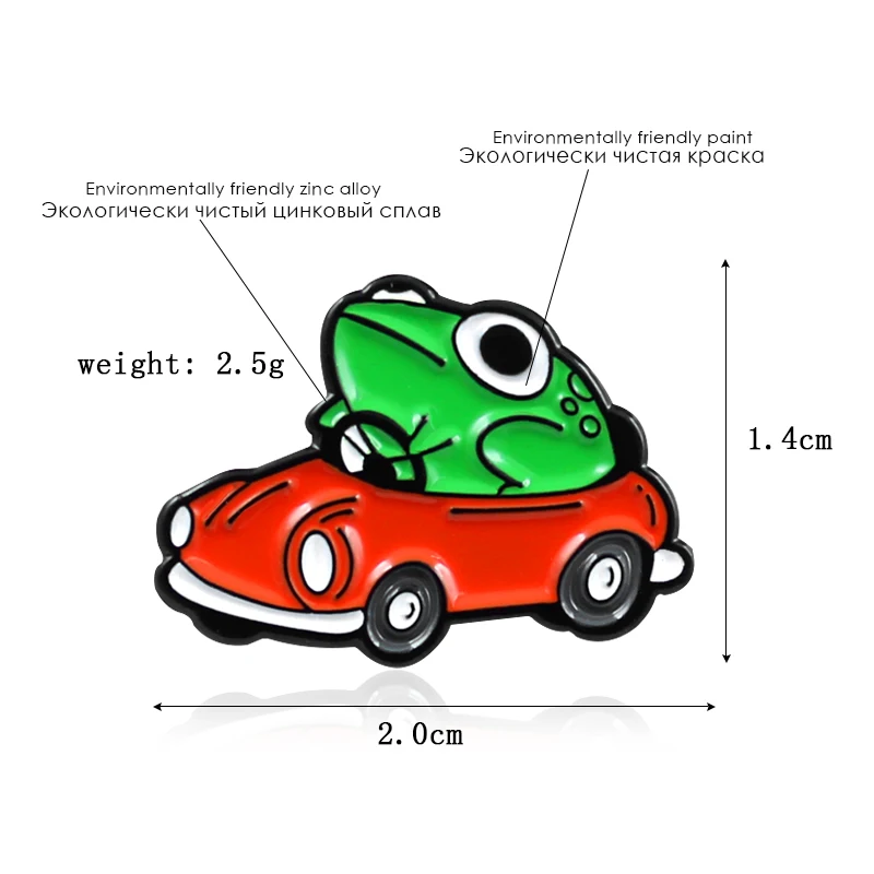 Мультяшная лягушка, гоночная брошь, лягушка в машине, на земляном переплете, эмалированные булавки, кожаный свитер, футболка, персональный значок, подарки для детей, влюбленных в автомобиль