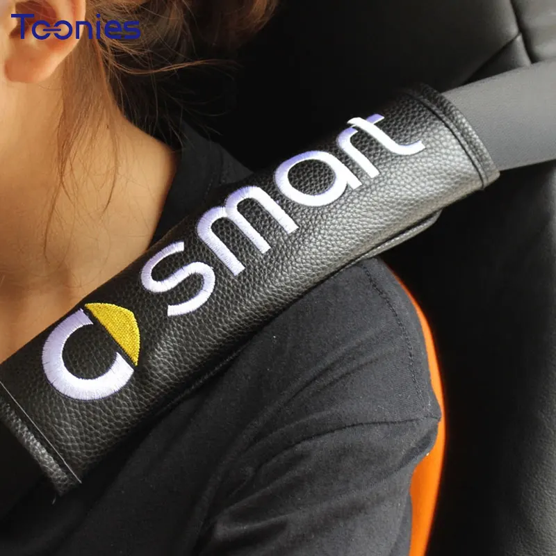 Smart Fortwo Forfour 453 Logo Embroidery PU Seat Belt Cover Protector Car covers Camping Safety Shoulder