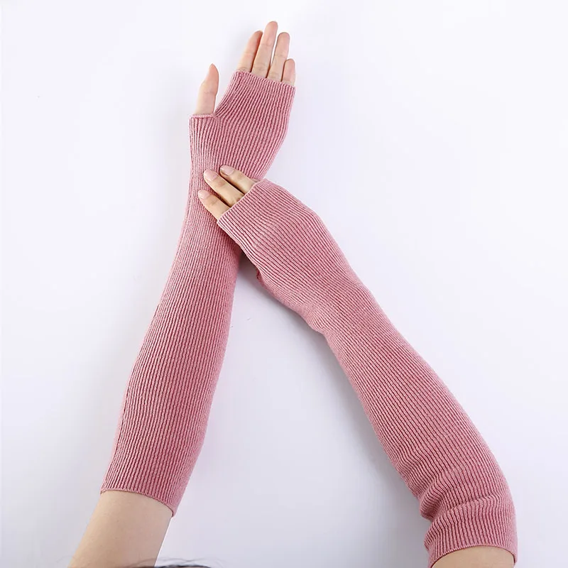 Новые женские зимние длинные перчатки DIY из тонкой шерсти вязаные теплые митенки без пальцев женские перчатки